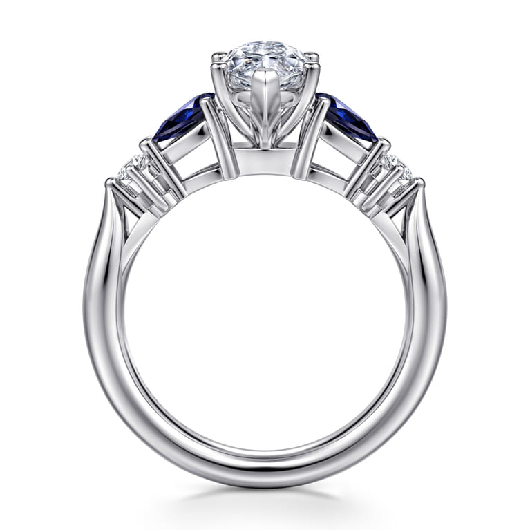 Carrie - 14K White Gold Marquise Shape Five Stone Sapphire and Diamond Engagement Ring - 0.1 ct - Shot 2