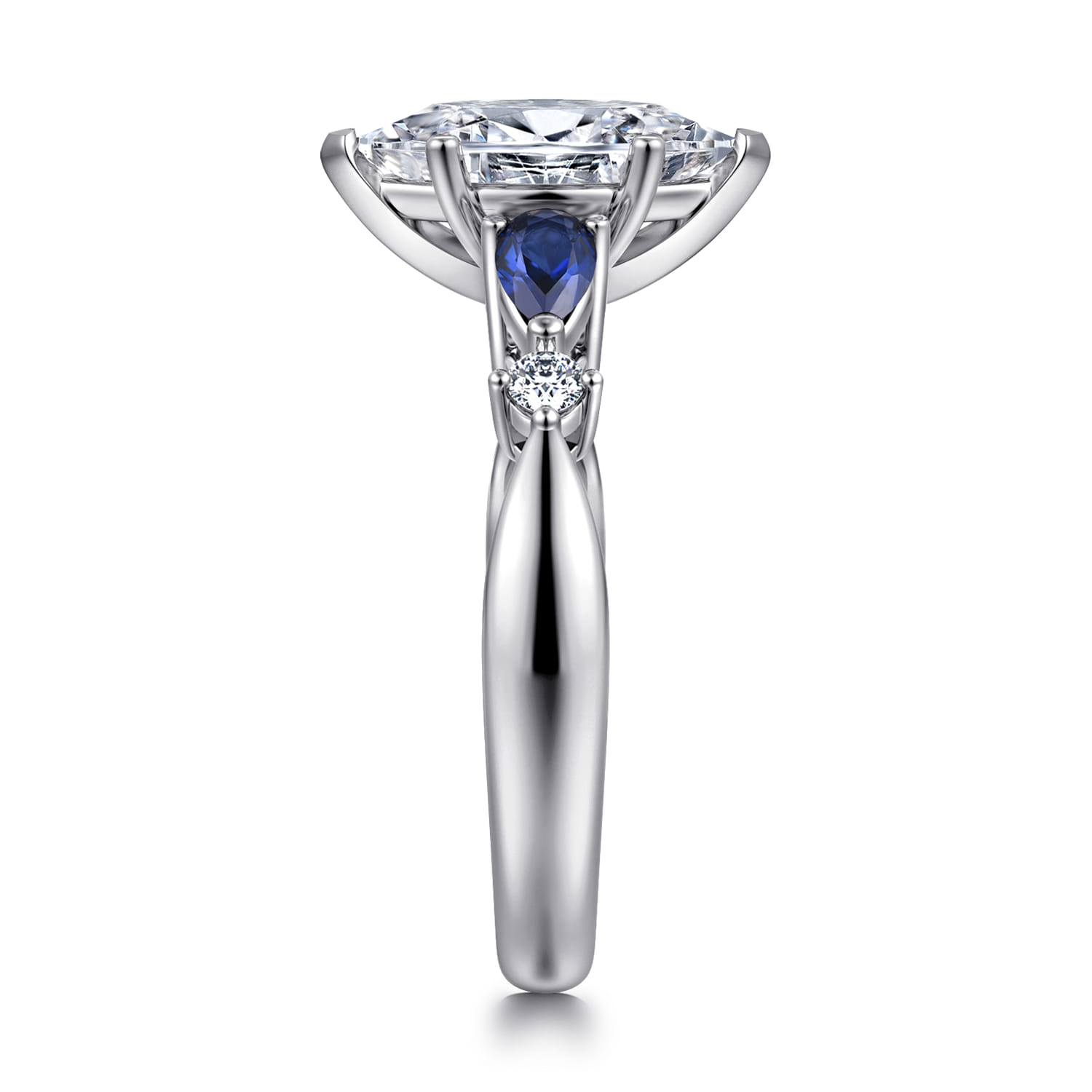 Carrie - 14K White Gold Marquise Shape Five Stone Sapphire and Diamond Engagement Ring - 0.1 ct - Shot 4