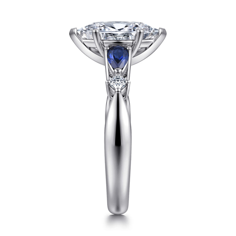 Carrie - 14K White Gold Marquise Shape Five Stone Sapphire and Diamond Engagement Ring - 0.1 ct - Shot 4
