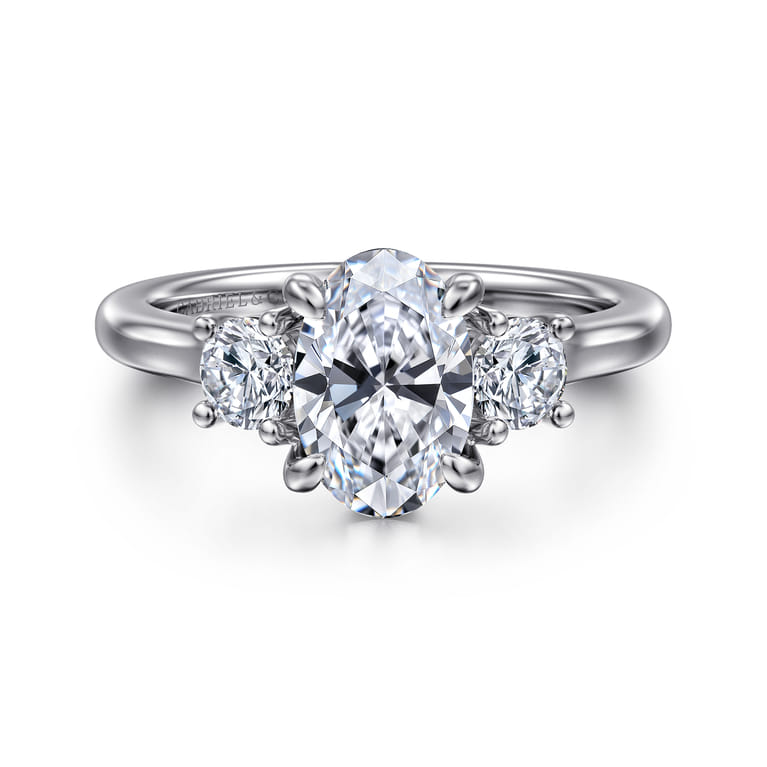 Sanaa - 14K White Gold Oval 3 Stone Diamond Engagement Ring - 0.4 ct - Shot 1