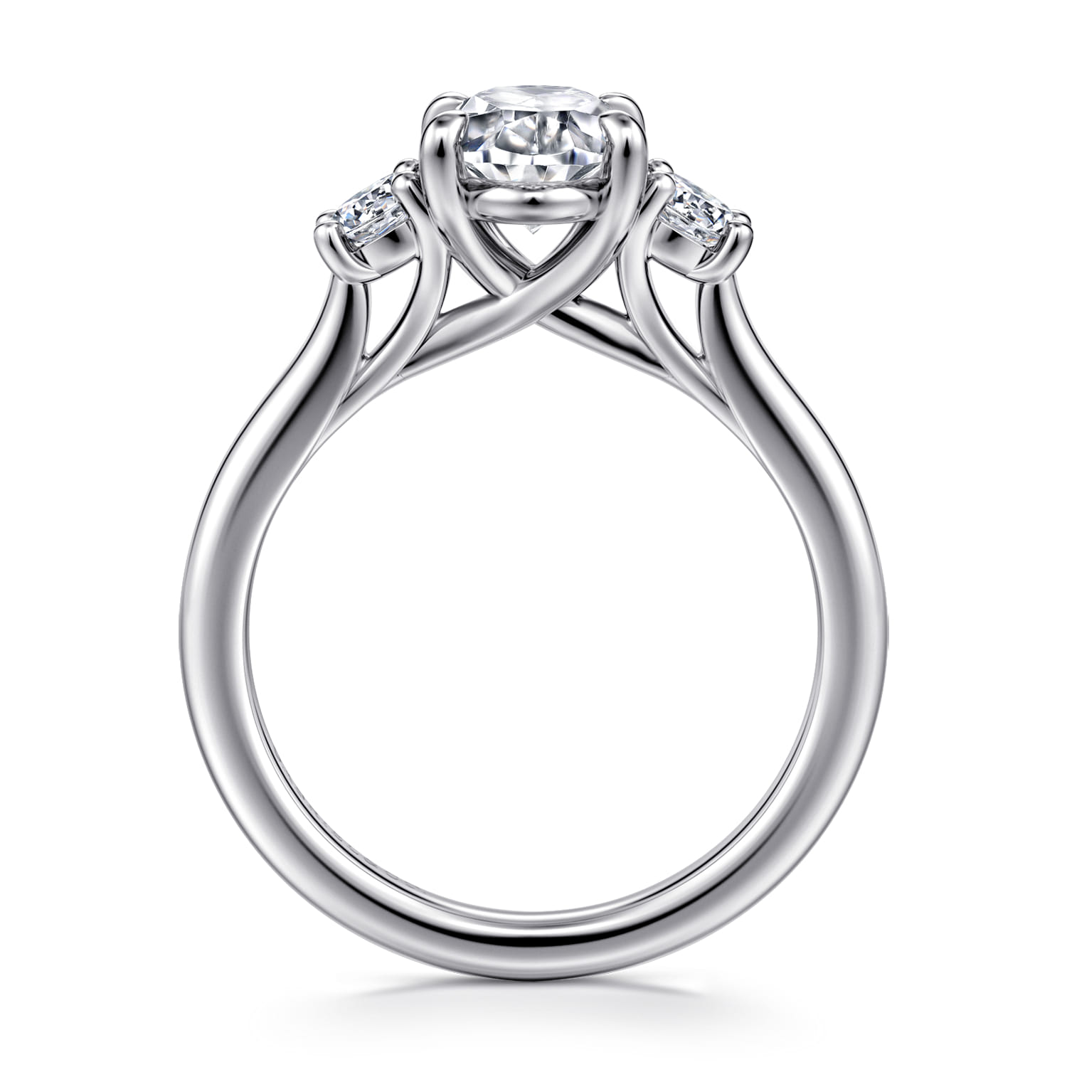 Sanaa - 14K White Gold Oval 3 Stone Diamond Engagement Ring - 0.4 ct - Shot 2