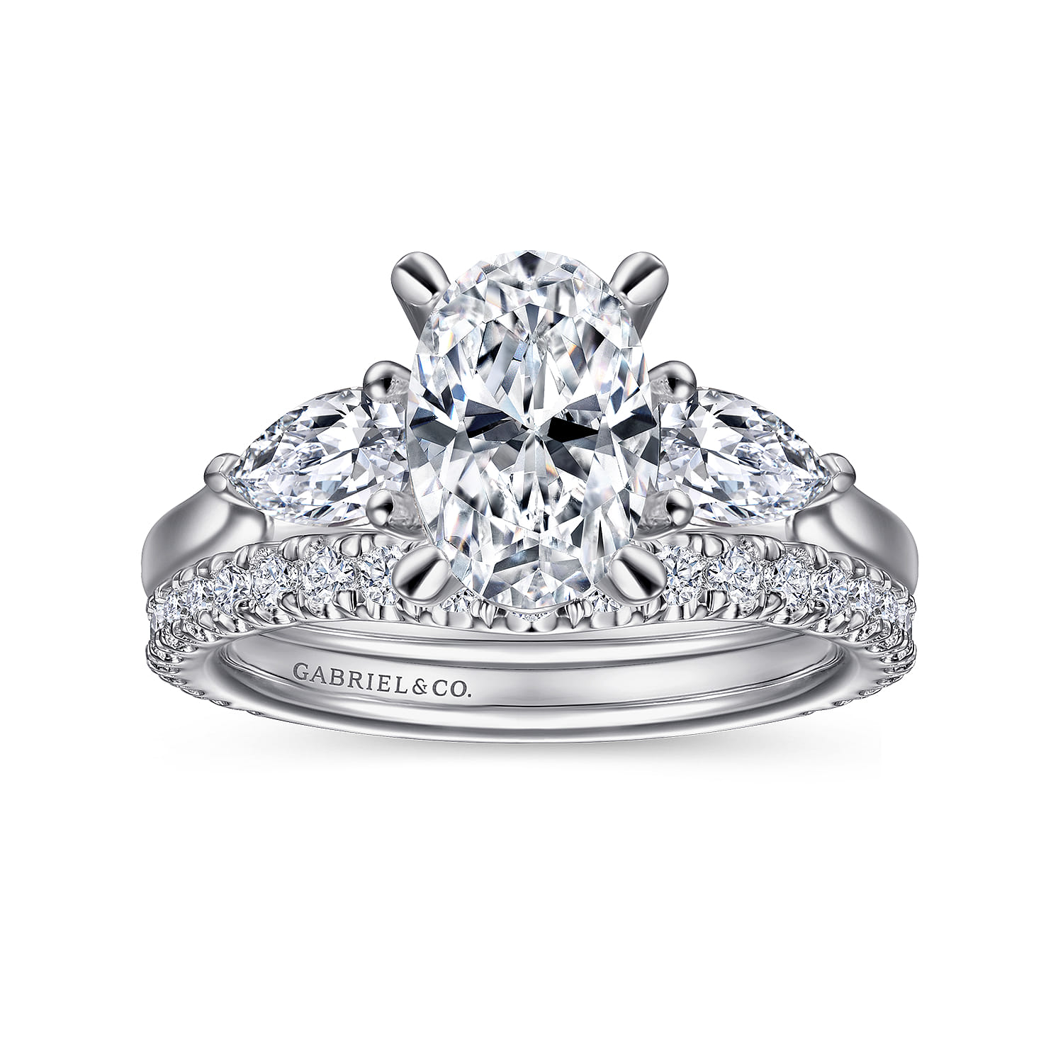 Sunday - 14K White Gold Oval Three Stone Diamond Engagement Ring - 0.38 ct - Shot 4