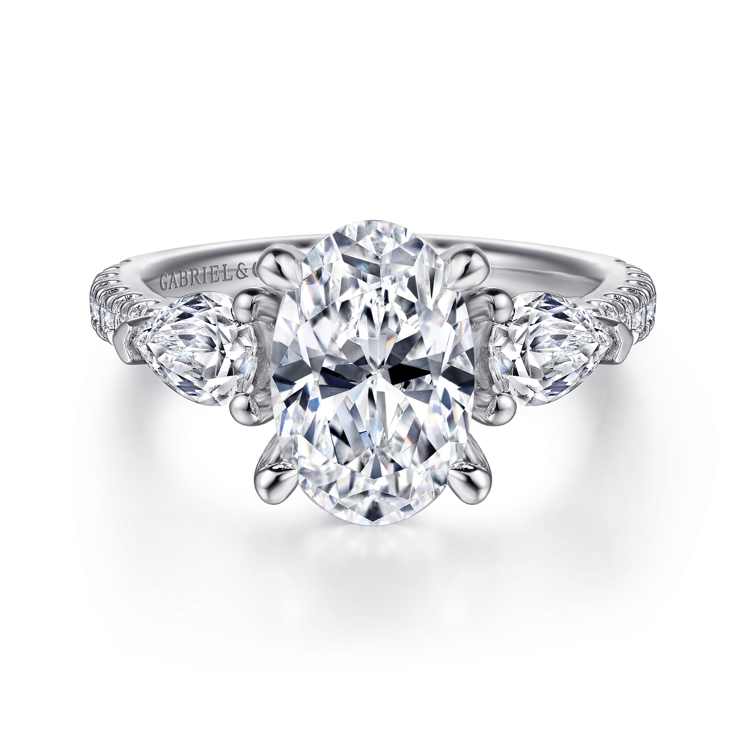 Holloway - 14K White Gold Oval 3 Stone Diamond Engagement Ring - 1.5 ct - Shot 1
