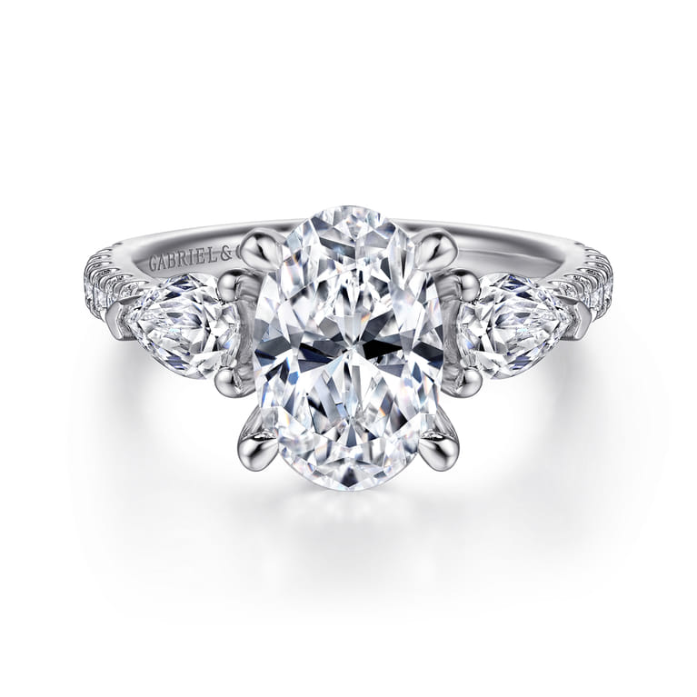 Holloway - 14K White Gold Oval 3 Stone Diamond Engagement Ring - 1.5 ct - Shot 1