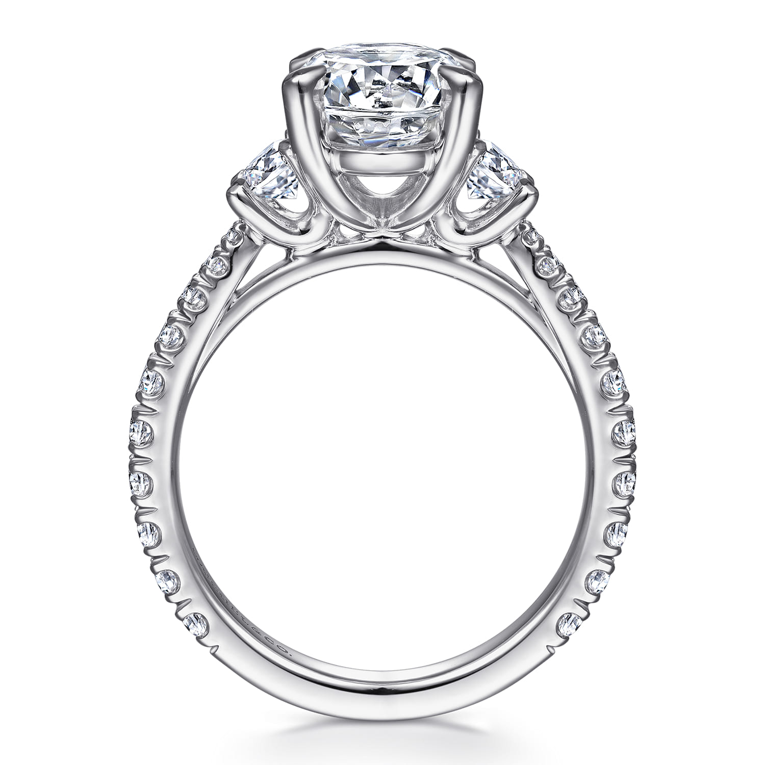 Yasmine - 14K White Gold Oval Three Stone Diamond Engagement Ring - 0.9 ct - Shot 2