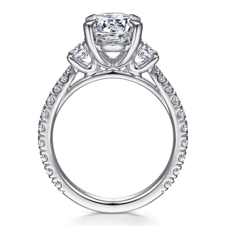 Yasmine - 14K White Gold Oval Three Stone Diamond Engagement Ring - 0.9 ct - Shot 2