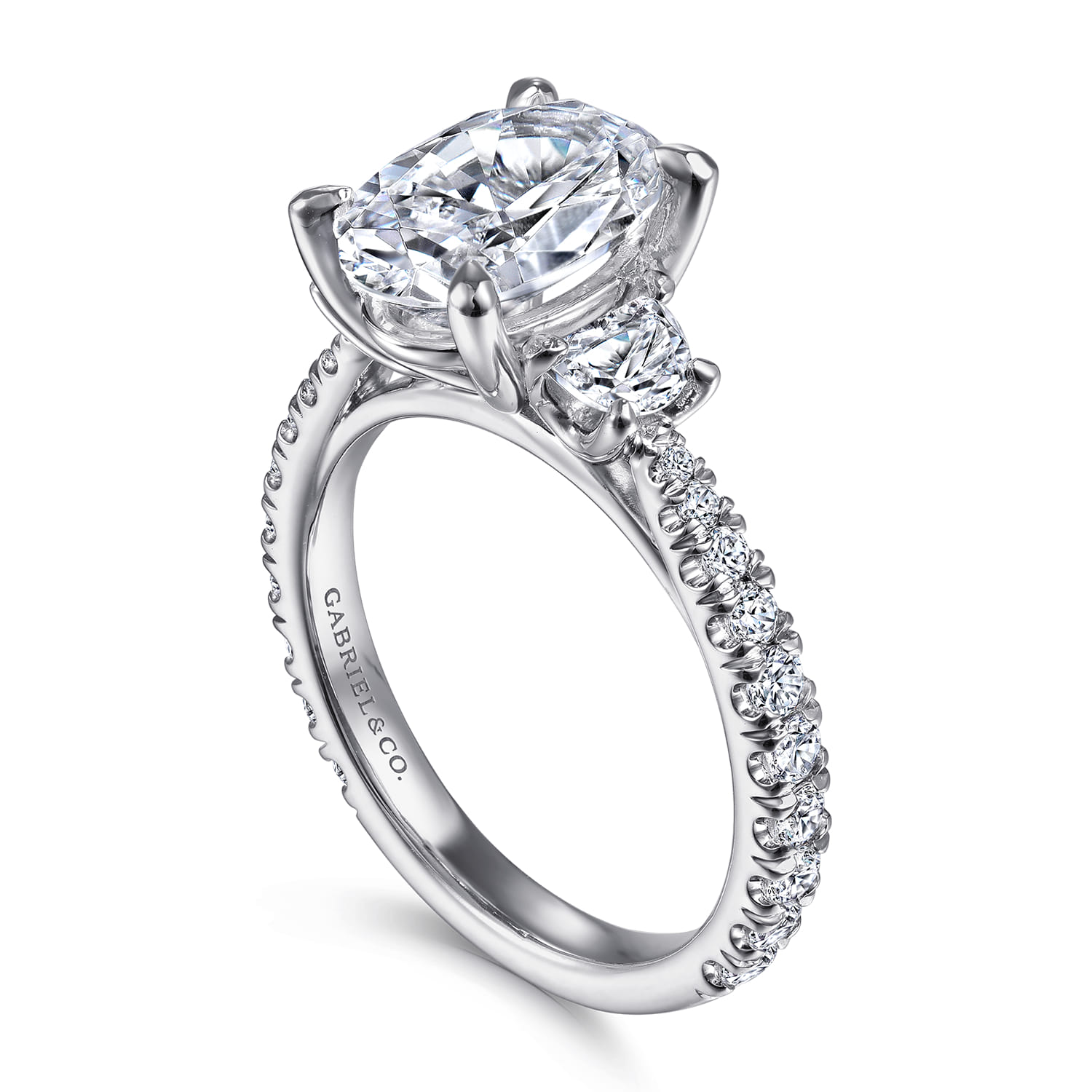 Yasmine - 14K White Gold Oval Three Stone Diamond Engagement Ring - 0.9 ct - Shot 3