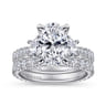 Yasmine - 14K White Gold Oval Three Stone Diamond Engagement Ring - 0.9 ct