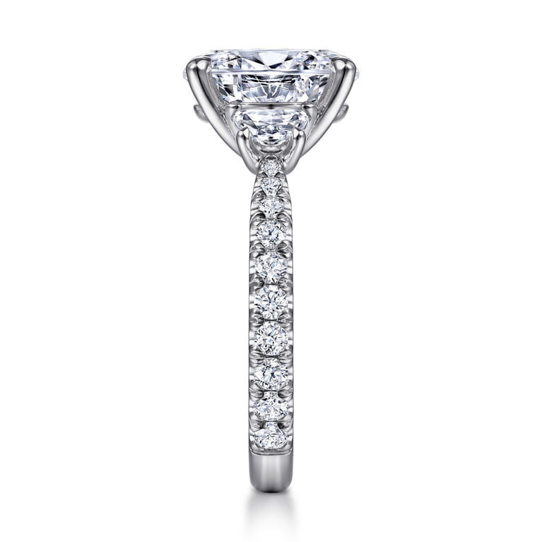 Yasmine - 14K White Gold Oval Three Stone Diamond Engagement Ring - 0.9 ct - Shot 5