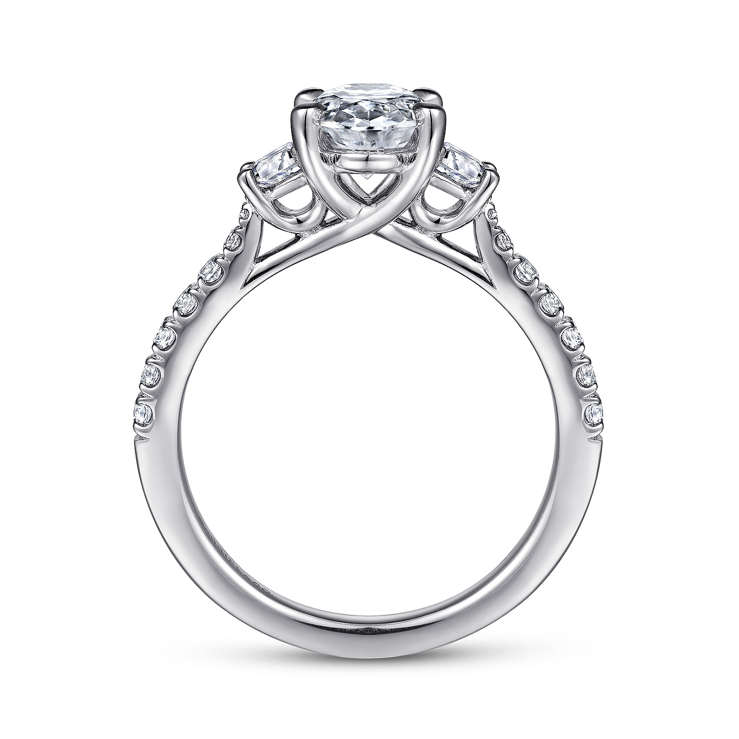 Isabel - 14K White Gold Oval Three Stone Diamond Engagement Ring - 0.57 ct - Shot 2