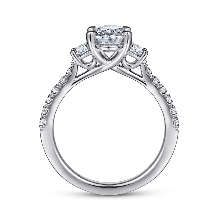 Isabel - 14K White Gold Oval Three Stone Diamond Engagement Ring - 0.57 ct - Shot 2
