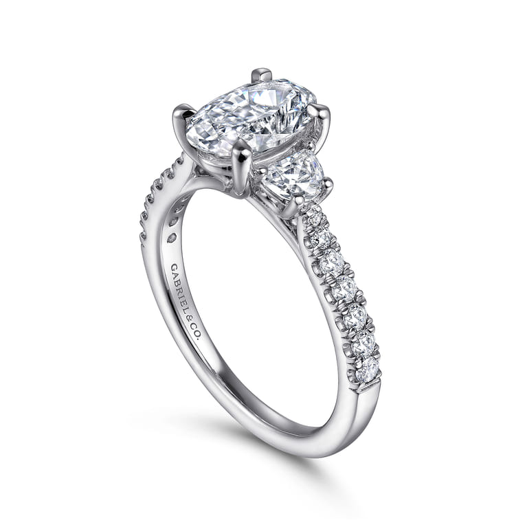 Isabel - 14K White Gold Oval Three Stone Diamond Engagement Ring - 0.57 ct - Shot 3