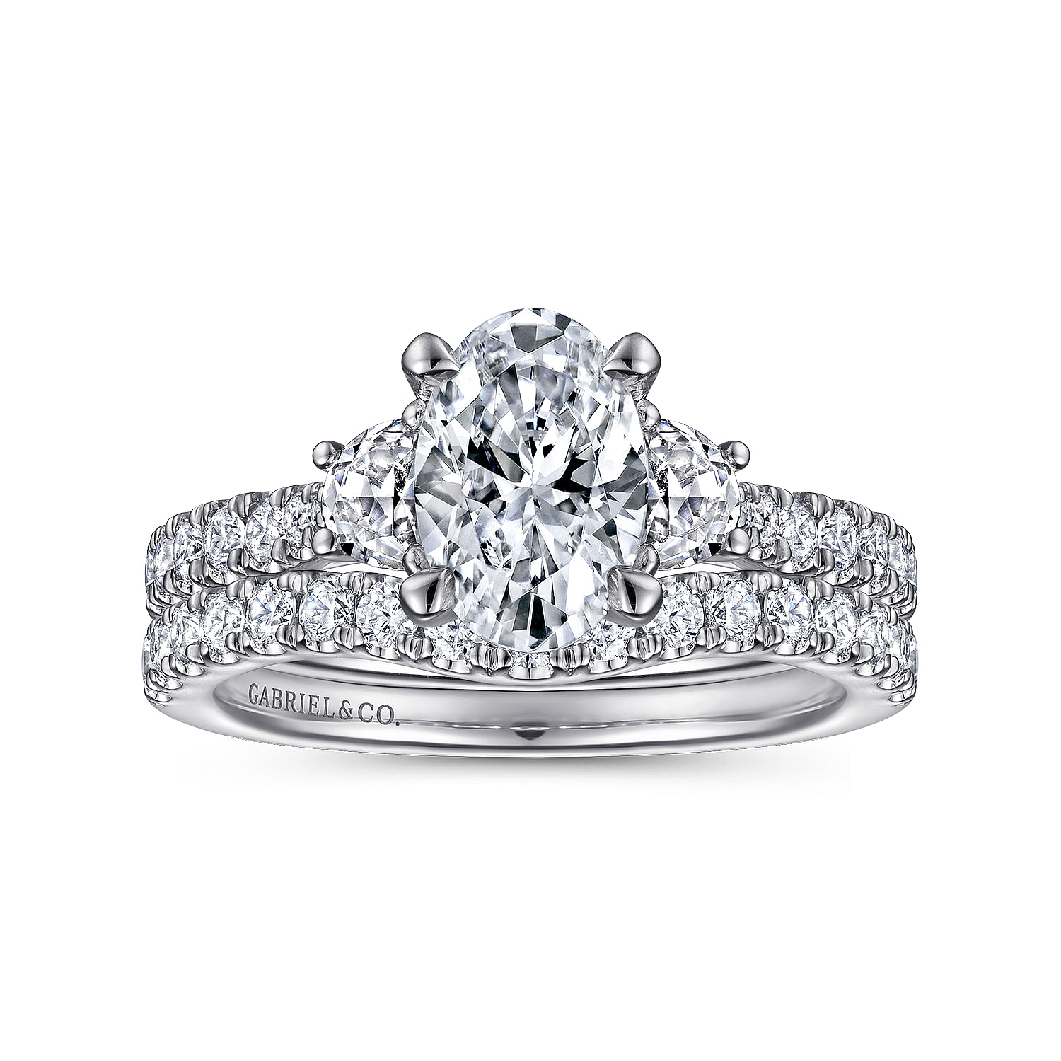 Isabel - 14K White Gold Oval Three Stone Diamond Engagement Ring - 0.57 ct - Shot 4