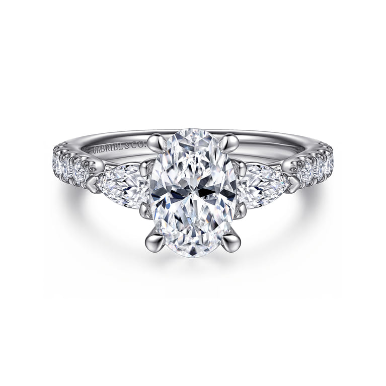 Isadora - 14K White Gold Oval Three Stone Diamond Engagement Ring - 0.72 ct - Shot 1