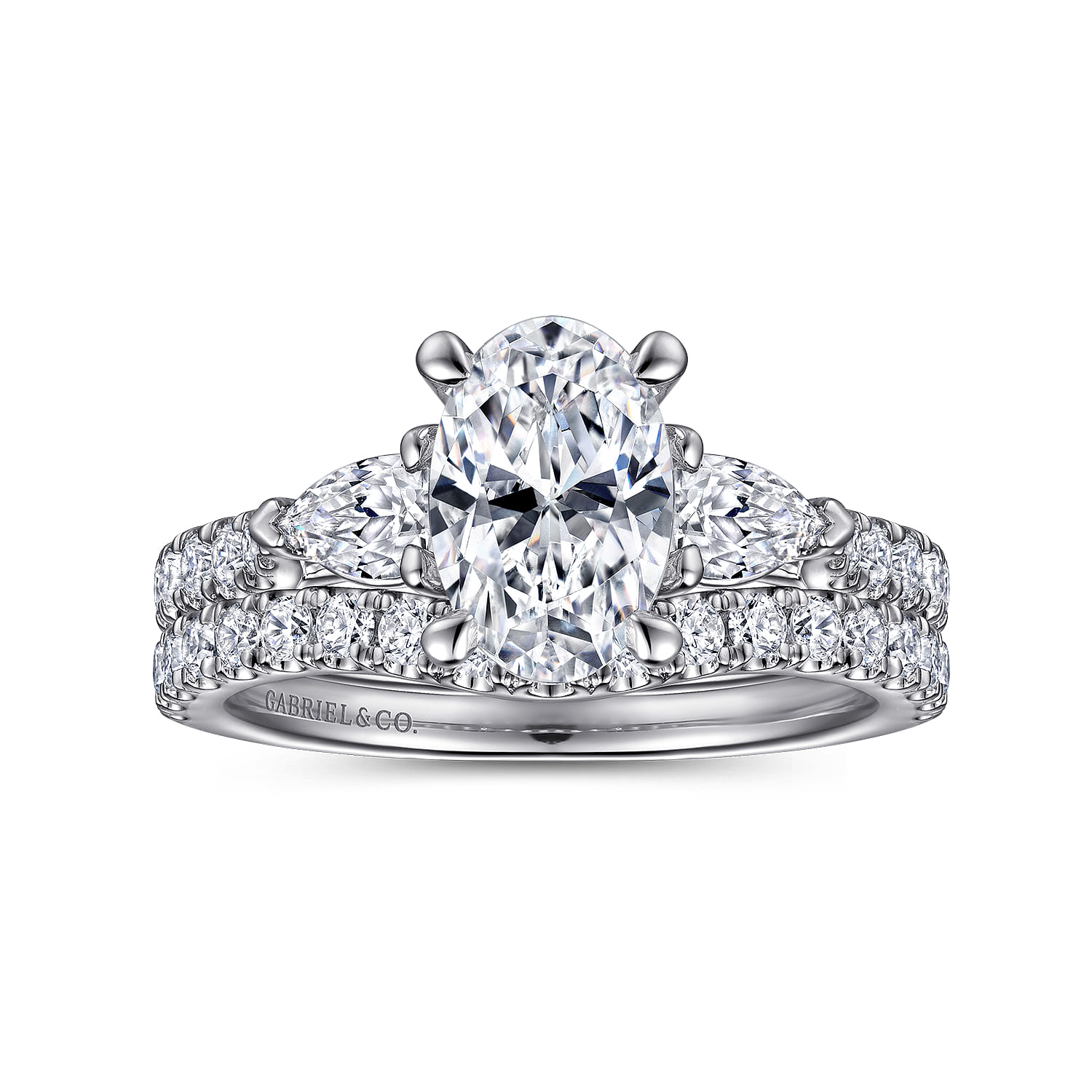Isadora - 14K White Gold Oval Three Stone Diamond Engagement Ring - 0.72 ct - Shot 4