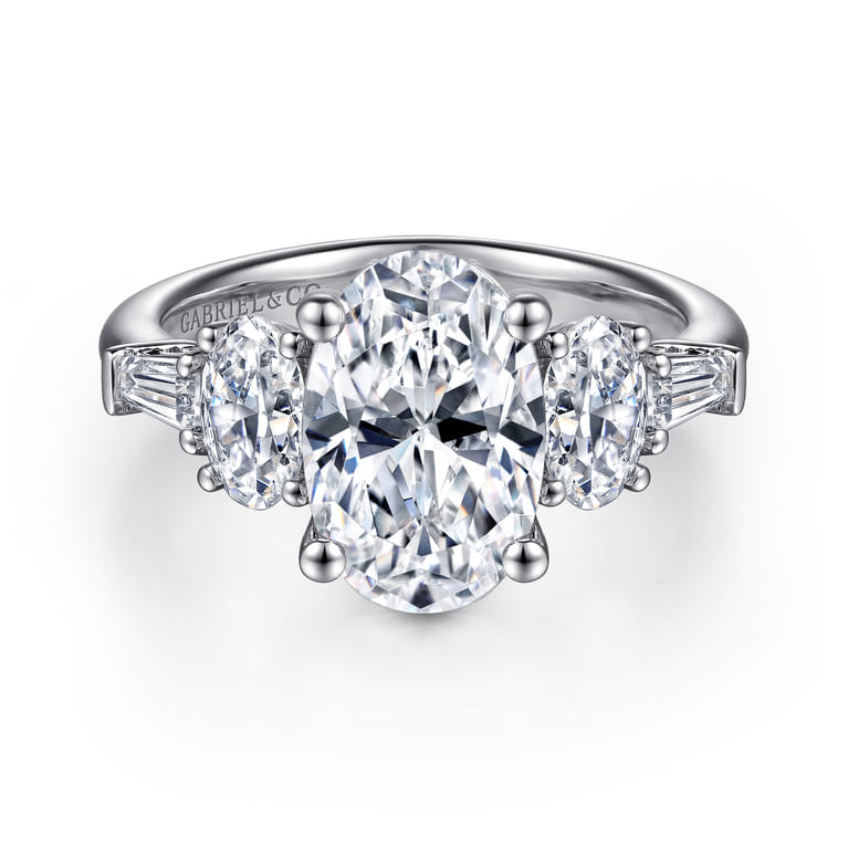 Evie - 14K White Gold Oval Five Stone Diamond Engagement Ring - 1.04 ct - Shot 1
