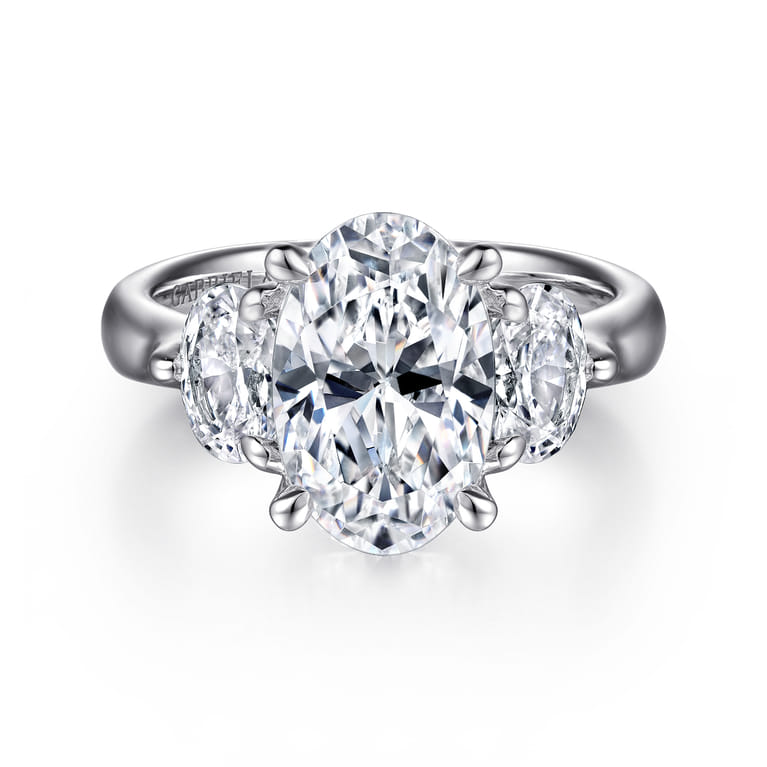 Laynie - 14K White Gold Oval Three Stone Diamond Engagement Ring - 1 ct - Shot 1