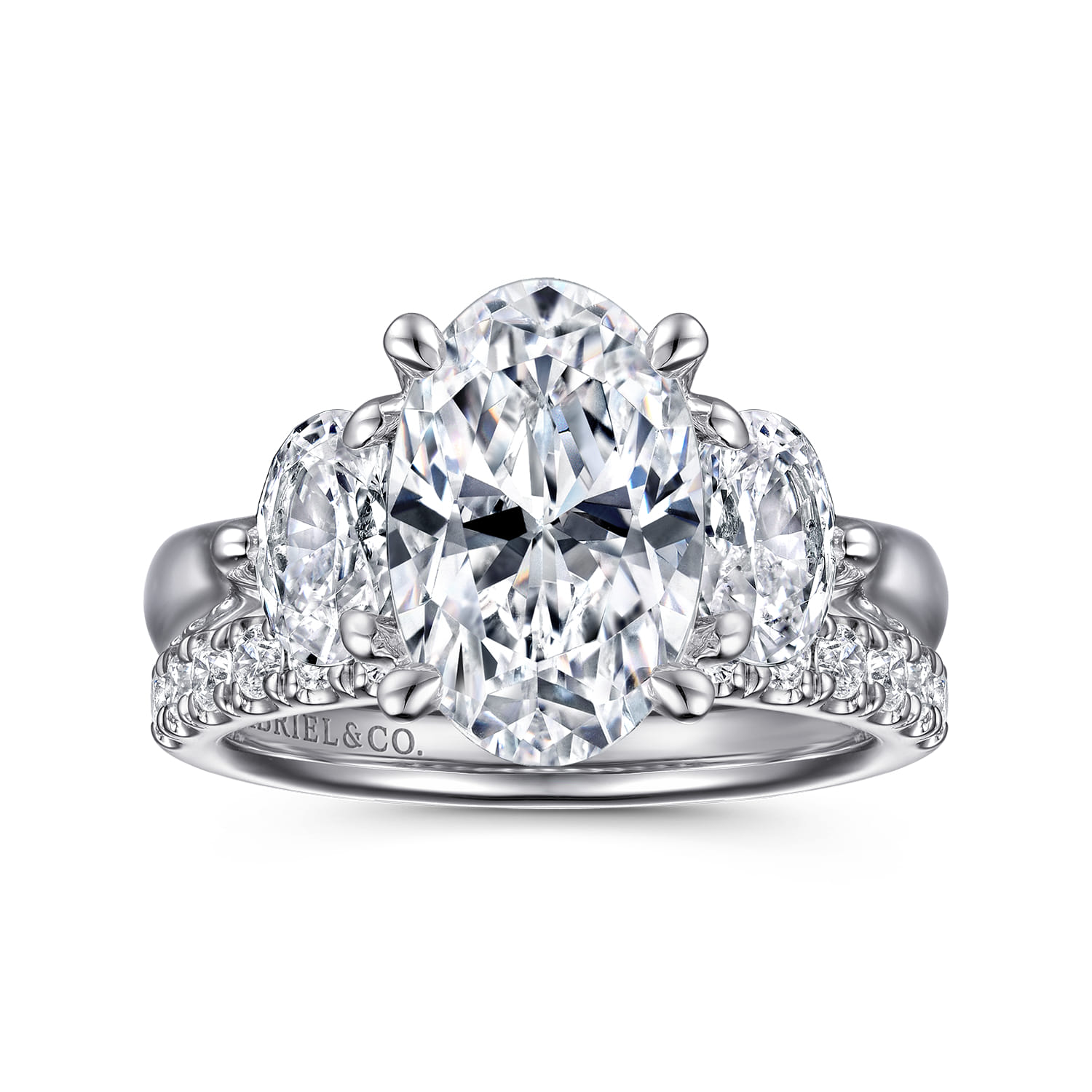 Laynie - 14K White Gold Oval Three Stone Diamond Engagement Ring - 1 ct - Shot 4