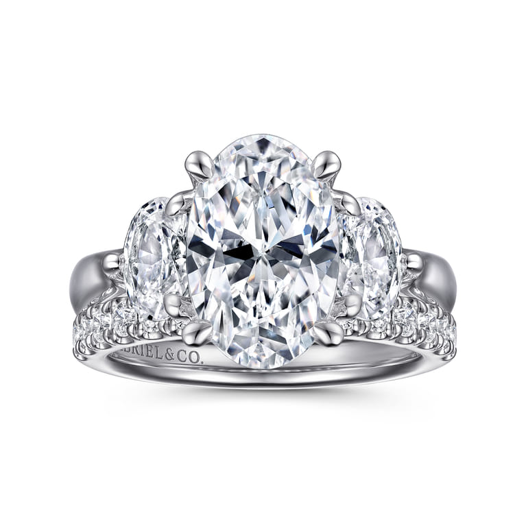 Laynie - 14K White Gold Oval Three Stone Diamond Engagement Ring - 1 ct - Shot 4