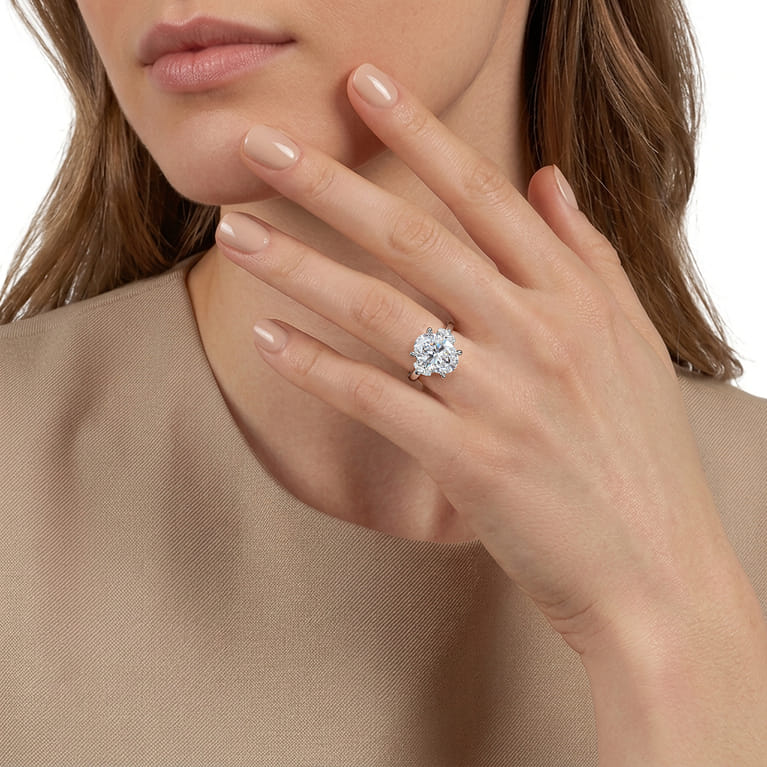 Laynie - 14K White Gold Oval Three Stone Diamond Engagement Ring - 1 ct - Shot 5