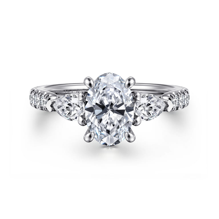 Abina - 14K White Gold Oval Three Stone Diamond Engagement Ring - 0.75 ct - Shot 1