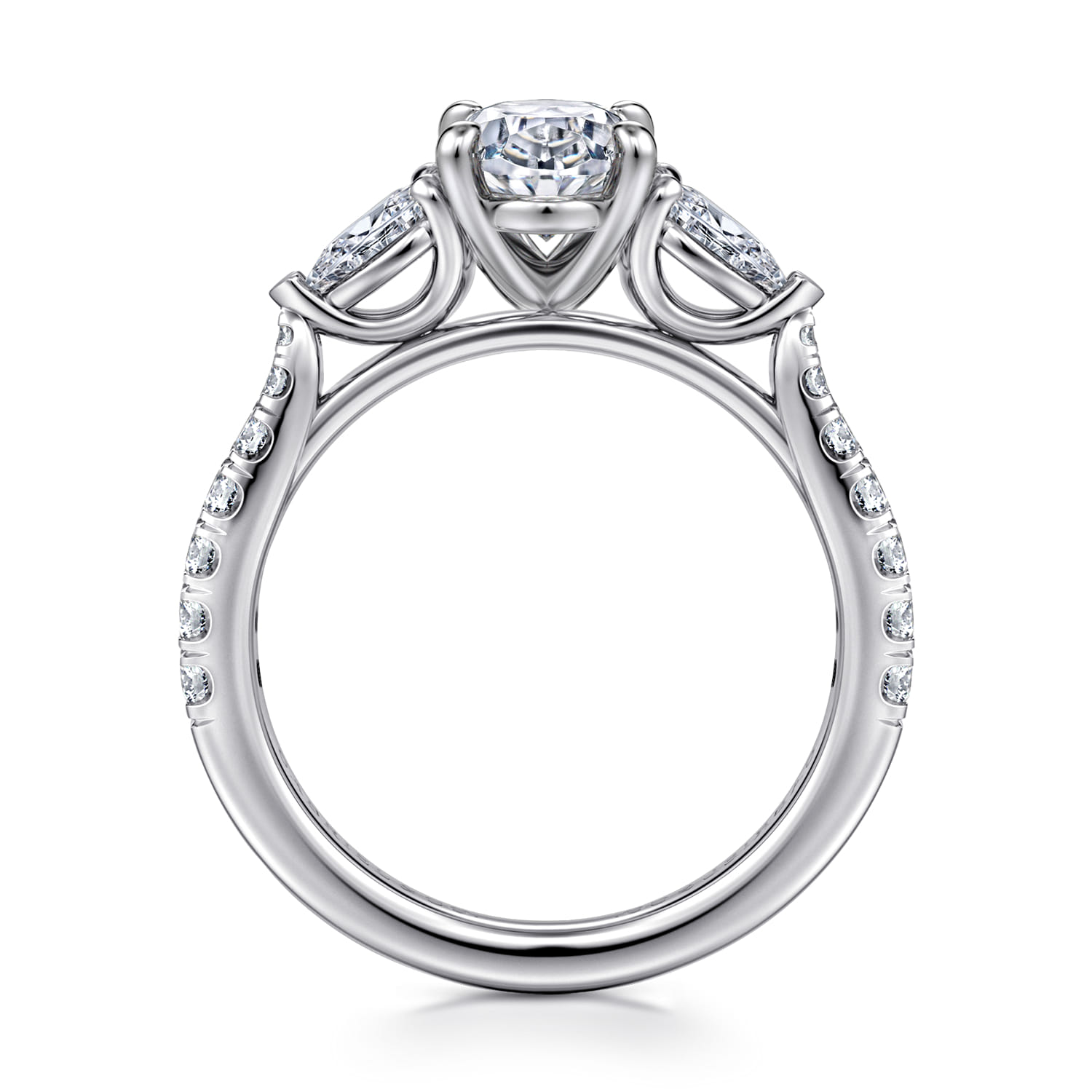 Abina - 14K White Gold Oval Three Stone Diamond Engagement Ring - 0.75 ct - Shot 2