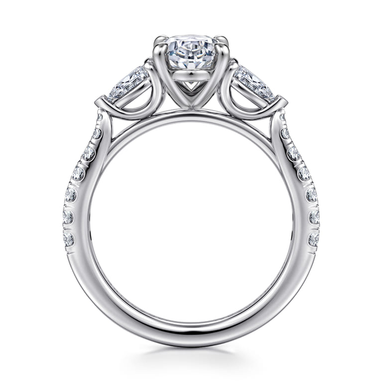 Abina - 14K White Gold Oval Three Stone Diamond Engagement Ring - 0.75 ct - Shot 2