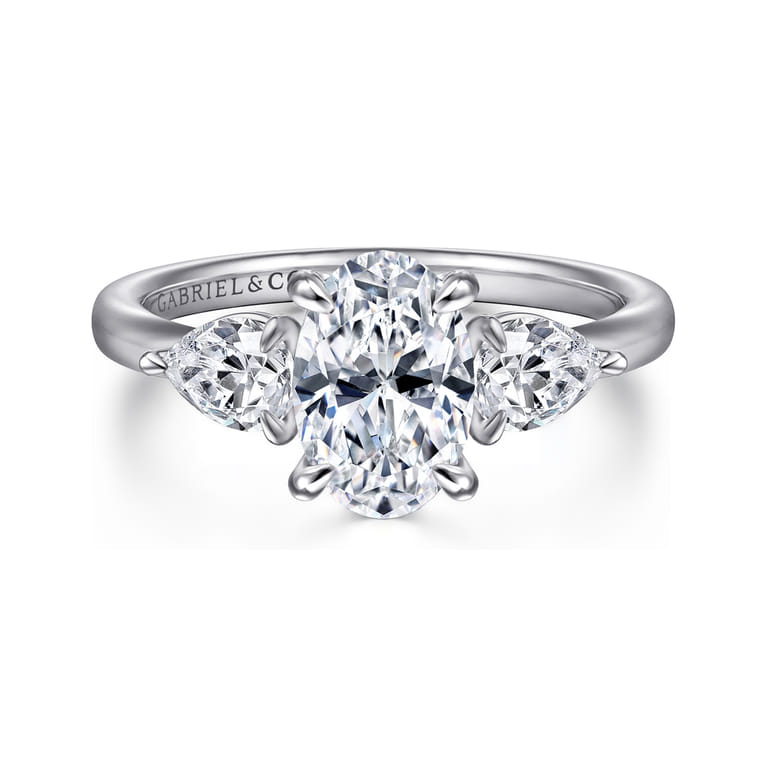 Adalia - 14K White Gold Oval Three Stone Diamond Engagement Ring - 0.6 ct - Shot 1