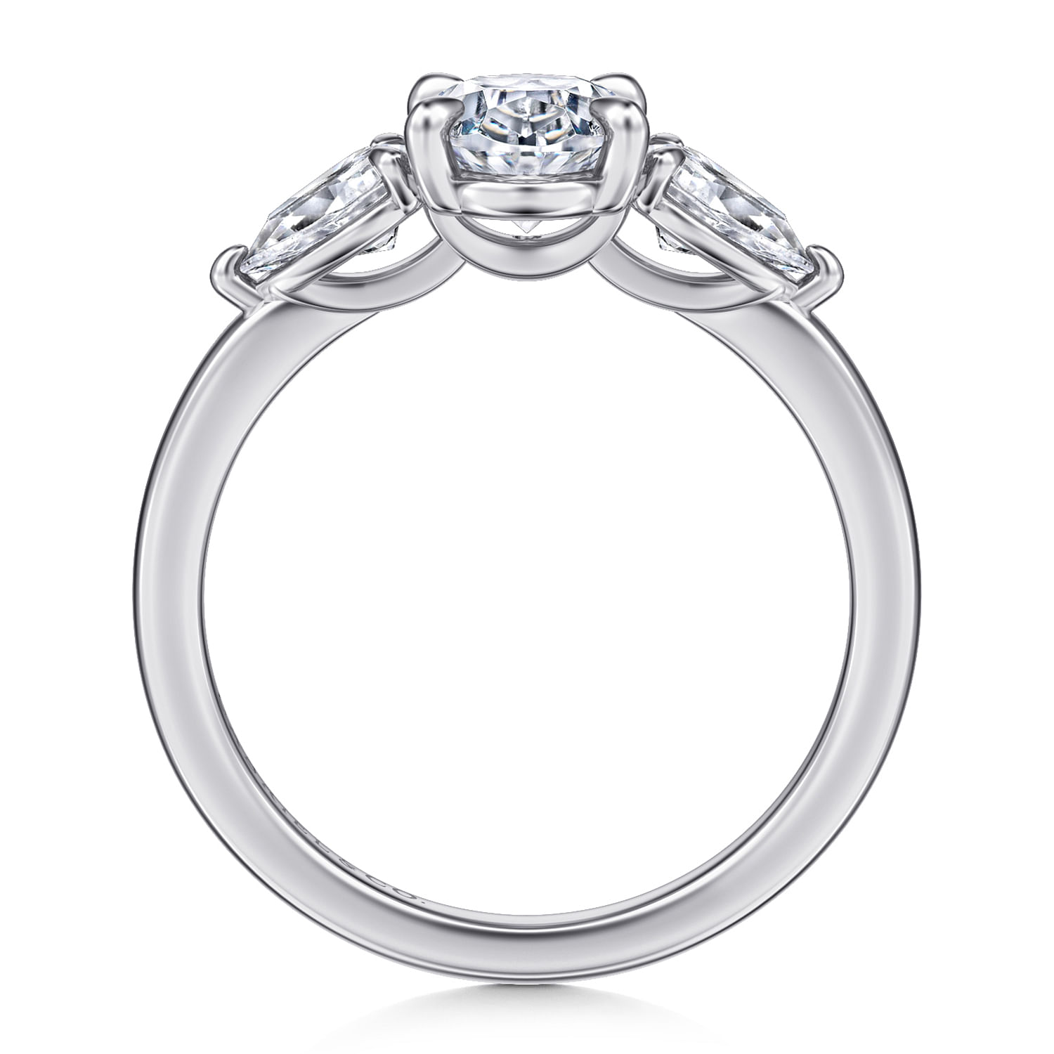 Adalia - 14K White Gold Oval Three Stone Diamond Engagement Ring - 0.6 ct - Shot 2