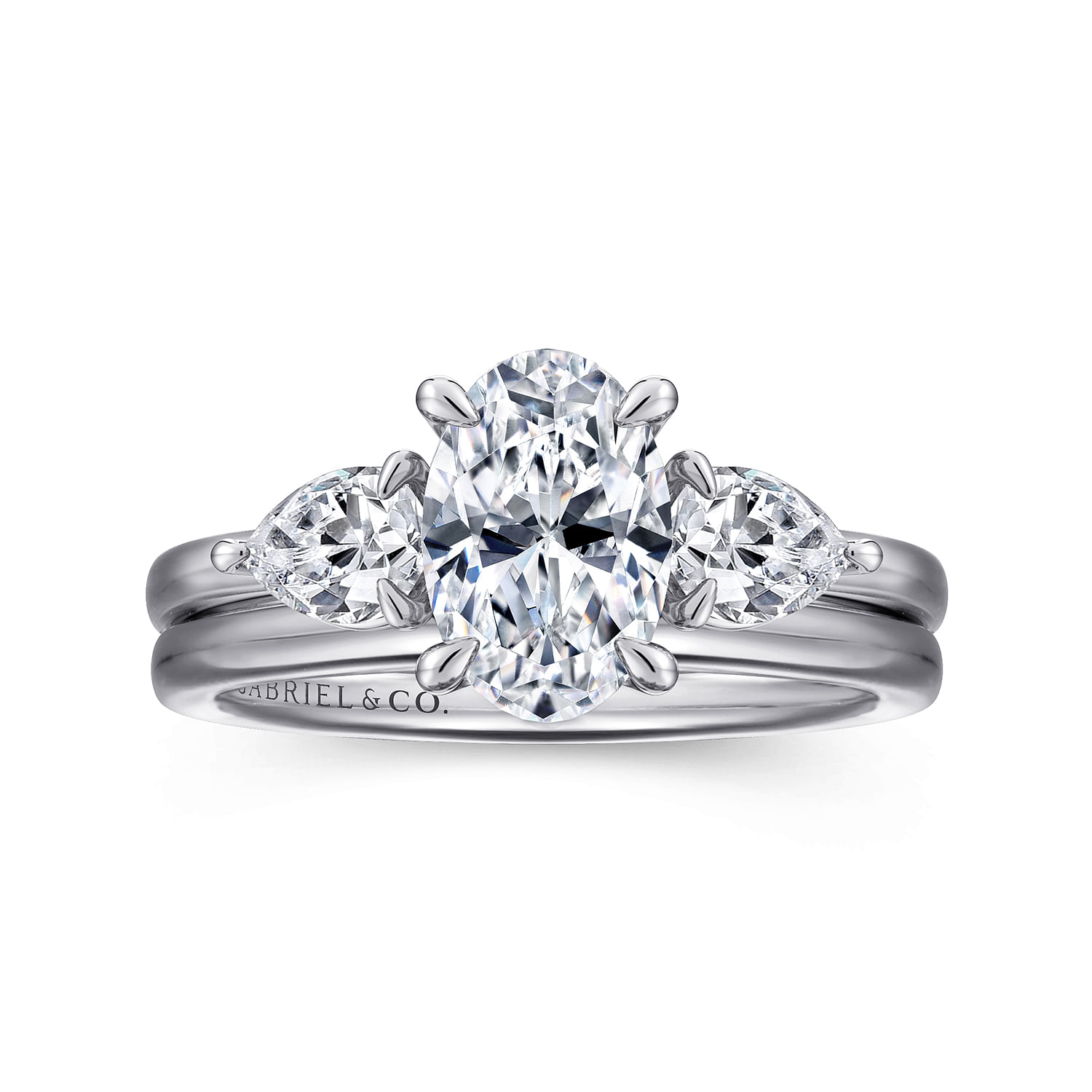 Adalia - 14K White Gold Oval Three Stone Diamond Engagement Ring - 0.6 ct - Shot 4