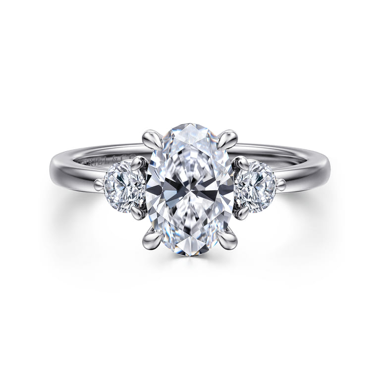Adeline - 14K White Gold Oval Three Stone Diamond Engagement Ring - 0.35 ct - Shot 1