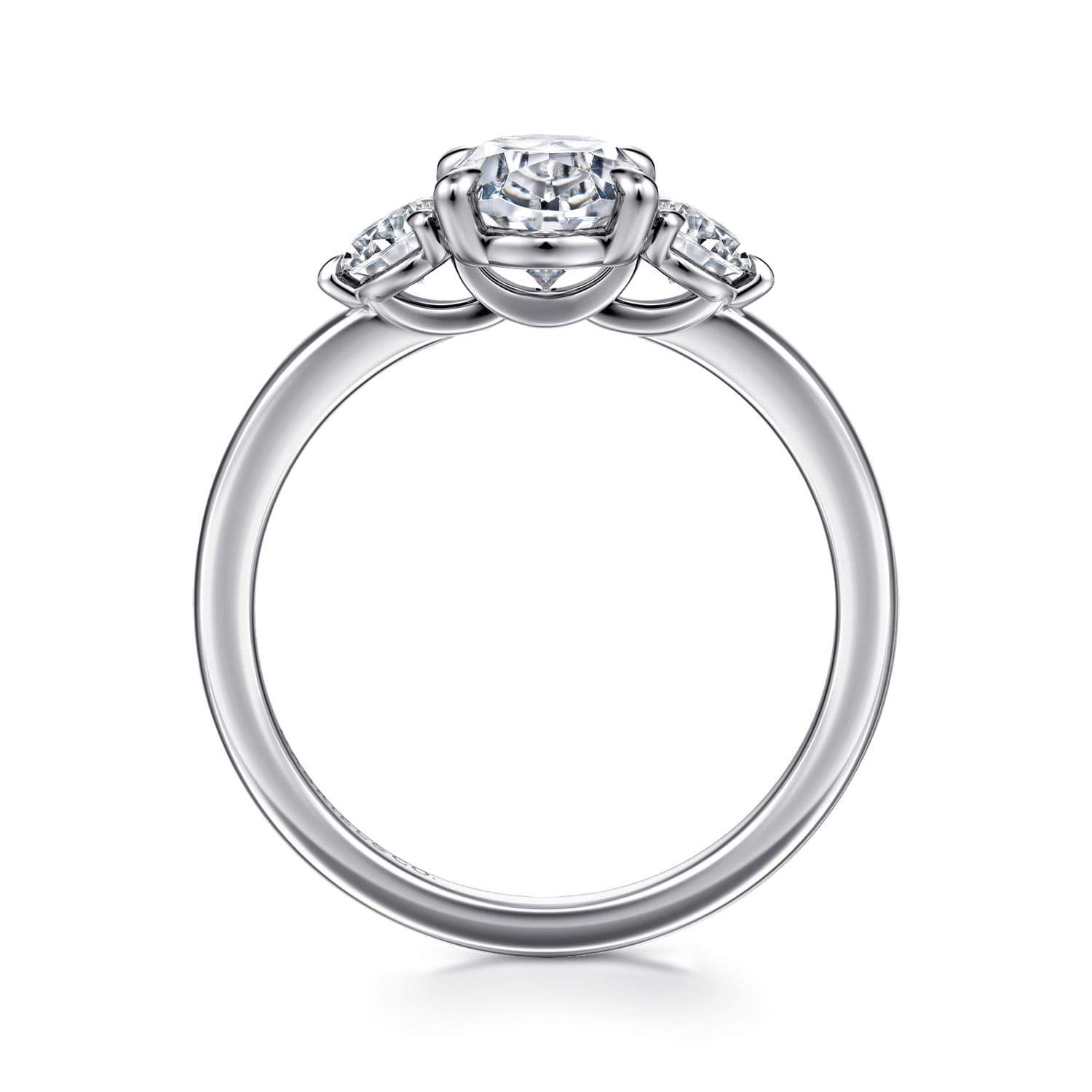 Adeline - 14K White Gold Oval Three Stone Diamond Engagement Ring - 0.35 ct - Shot 2