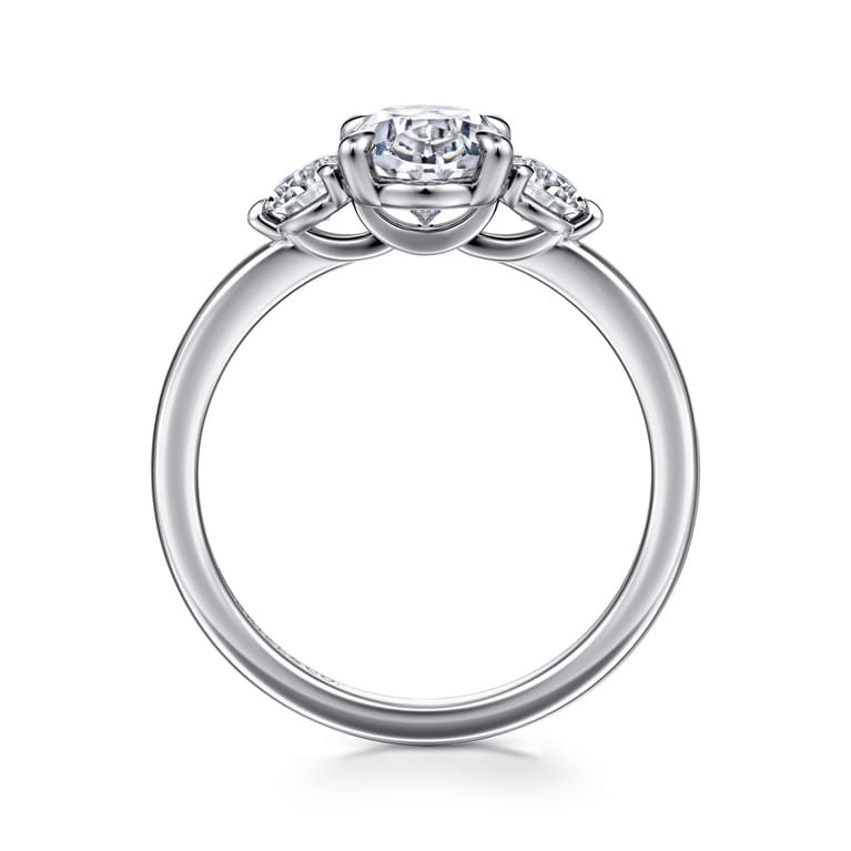 Adeline - 14K White Gold Oval Three Stone Diamond Engagement Ring - 0.35 ct - Shot 2