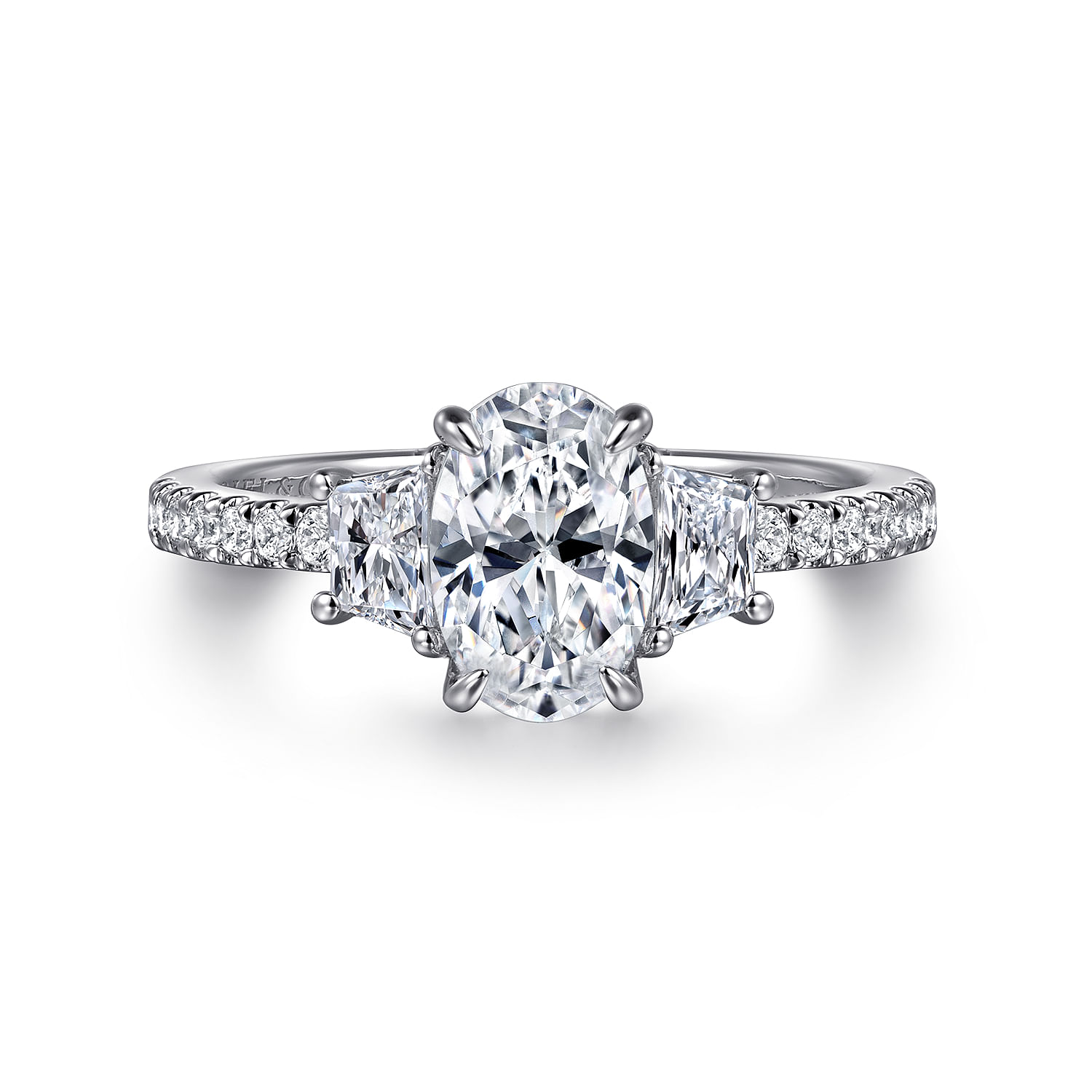 Euphoria - 14K White Gold Oval Three Stone Diamond Engagement Ring - 0.6 ct - Shot 1