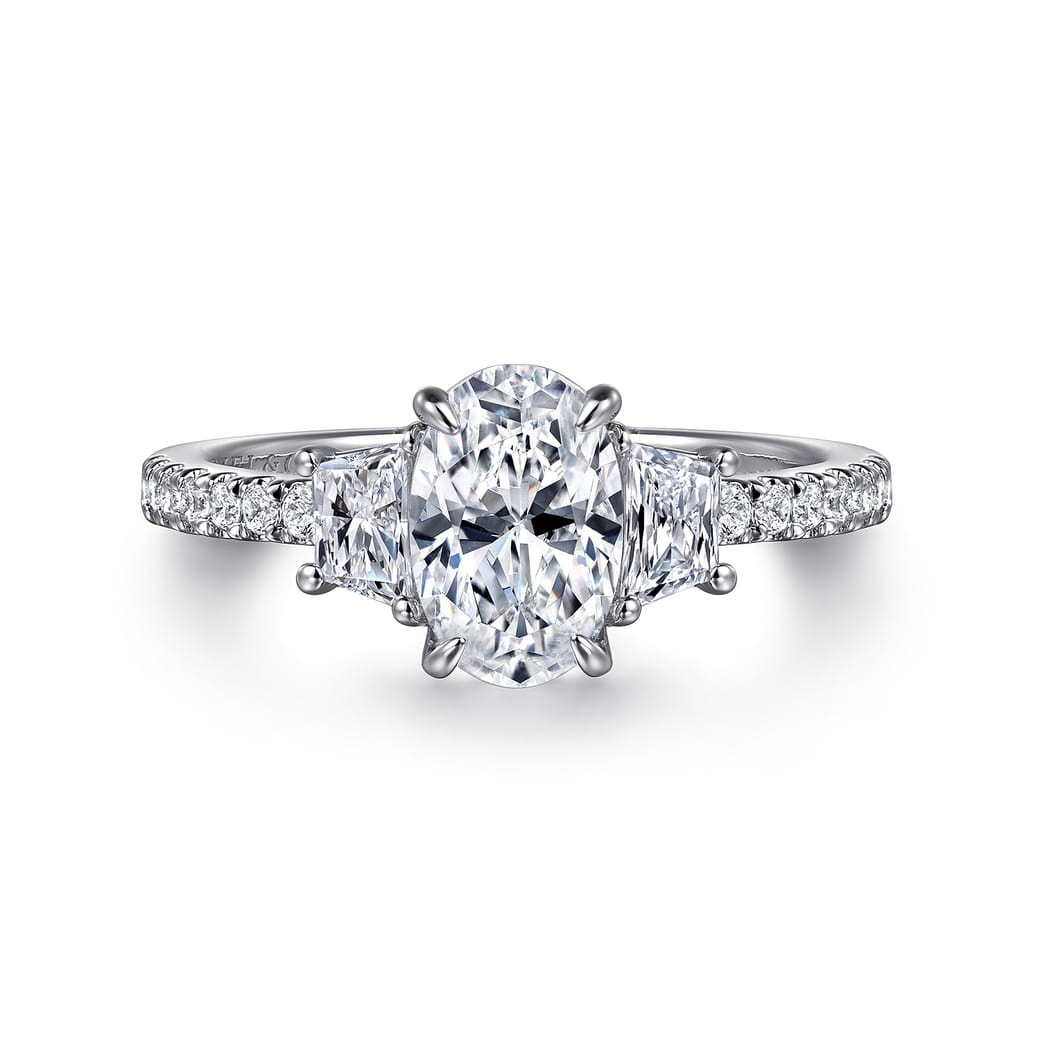 14K White Gold Oval Three Stone Diamond Engagement Ring, image size:1040x1040