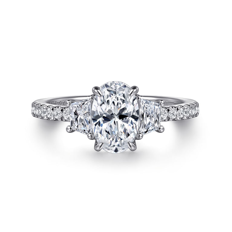 Euphoria - 14K White Gold Oval Three Stone Diamond Engagement Ring - 0.6 ct