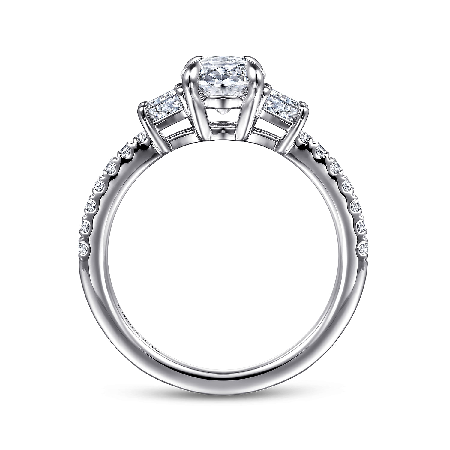 Euphoria - 14K White Gold Oval Three Stone Diamond Engagement Ring - 0.6 ct - Shot 2