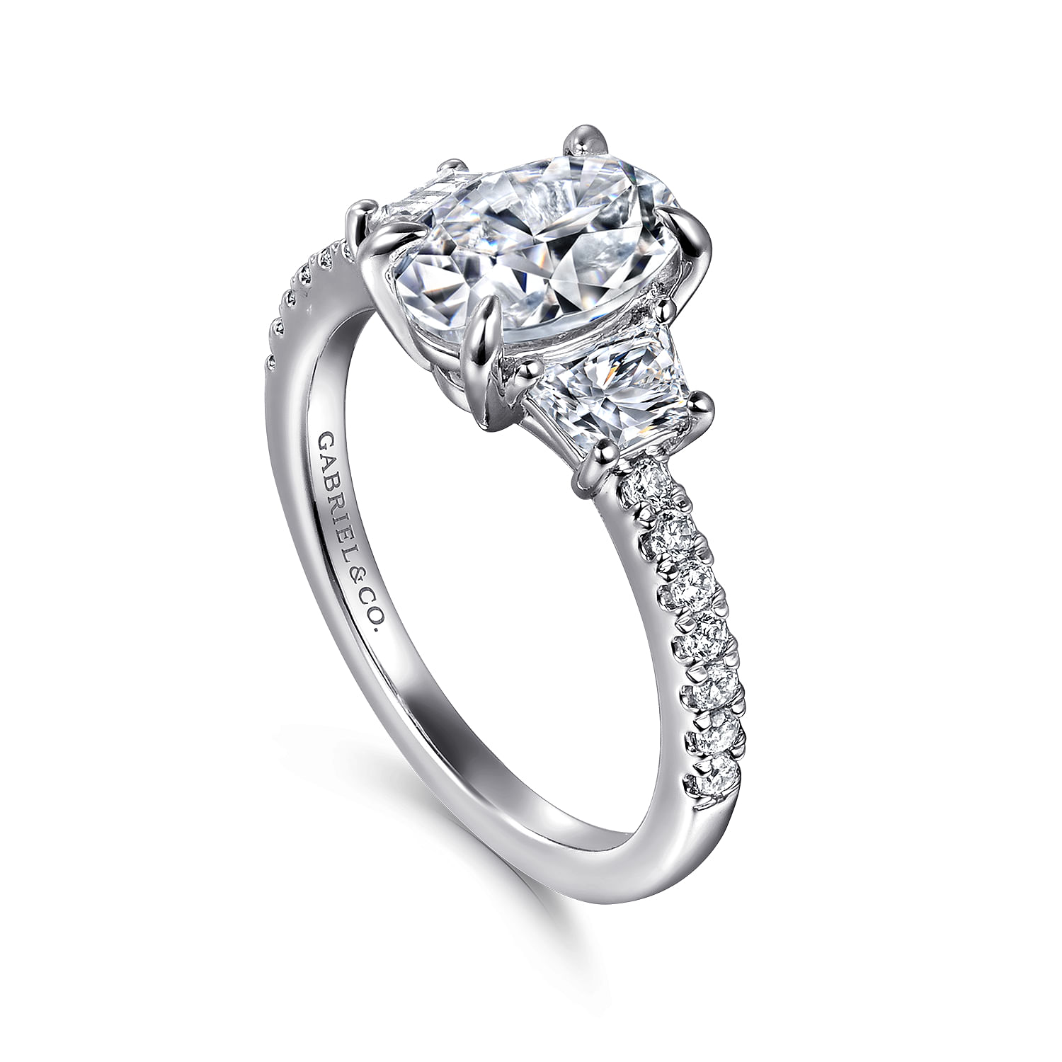Euphoria - 14K White Gold Oval Three Stone Diamond Engagement Ring - 0.6 ct - Shot 3