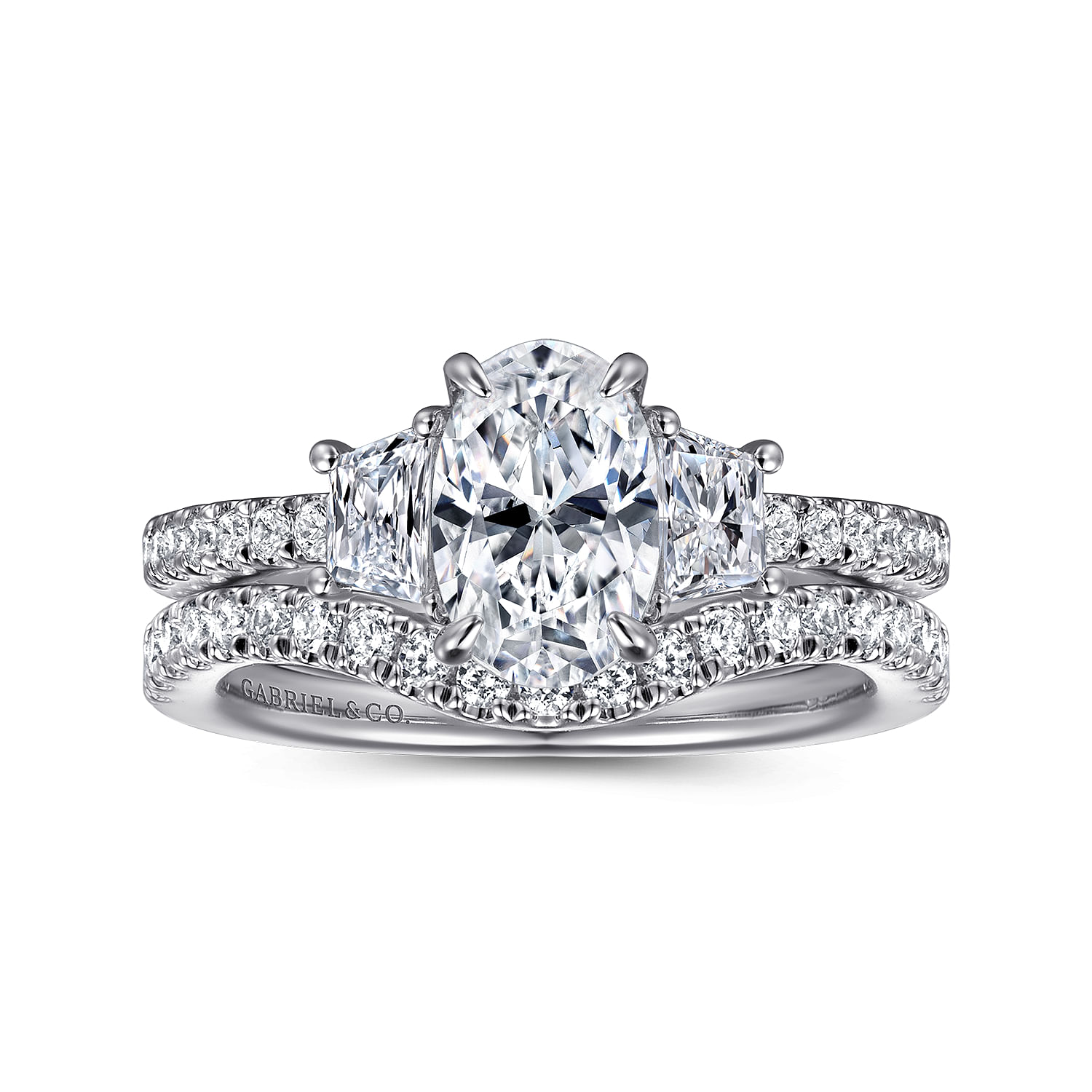 Euphoria - 14K White Gold Oval Three Stone Diamond Engagement Ring - 0.6 ct - Shot 4