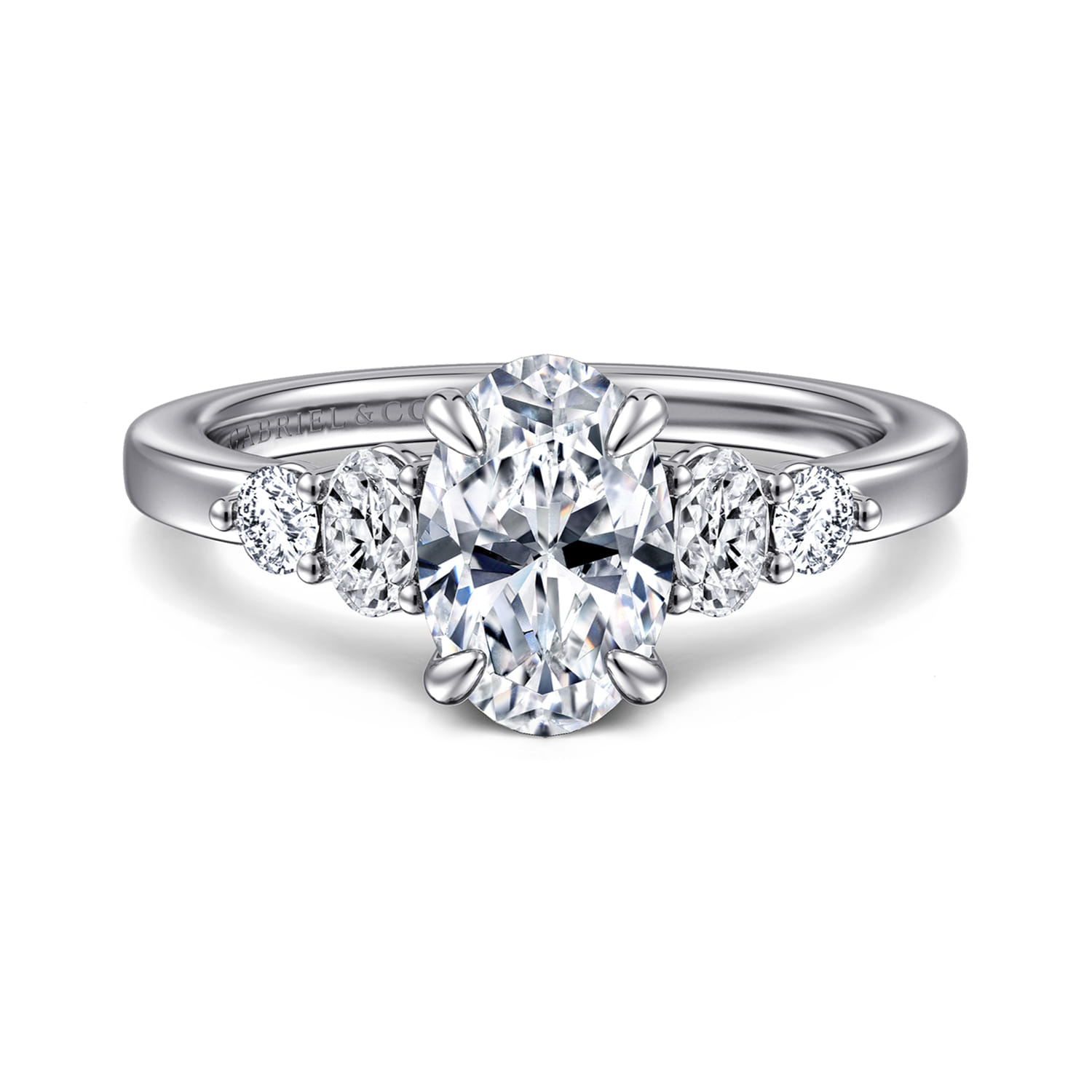 Wave - 14K White Gold Oval Diamond Engagement Ring - 0.4 ct - Shot 1