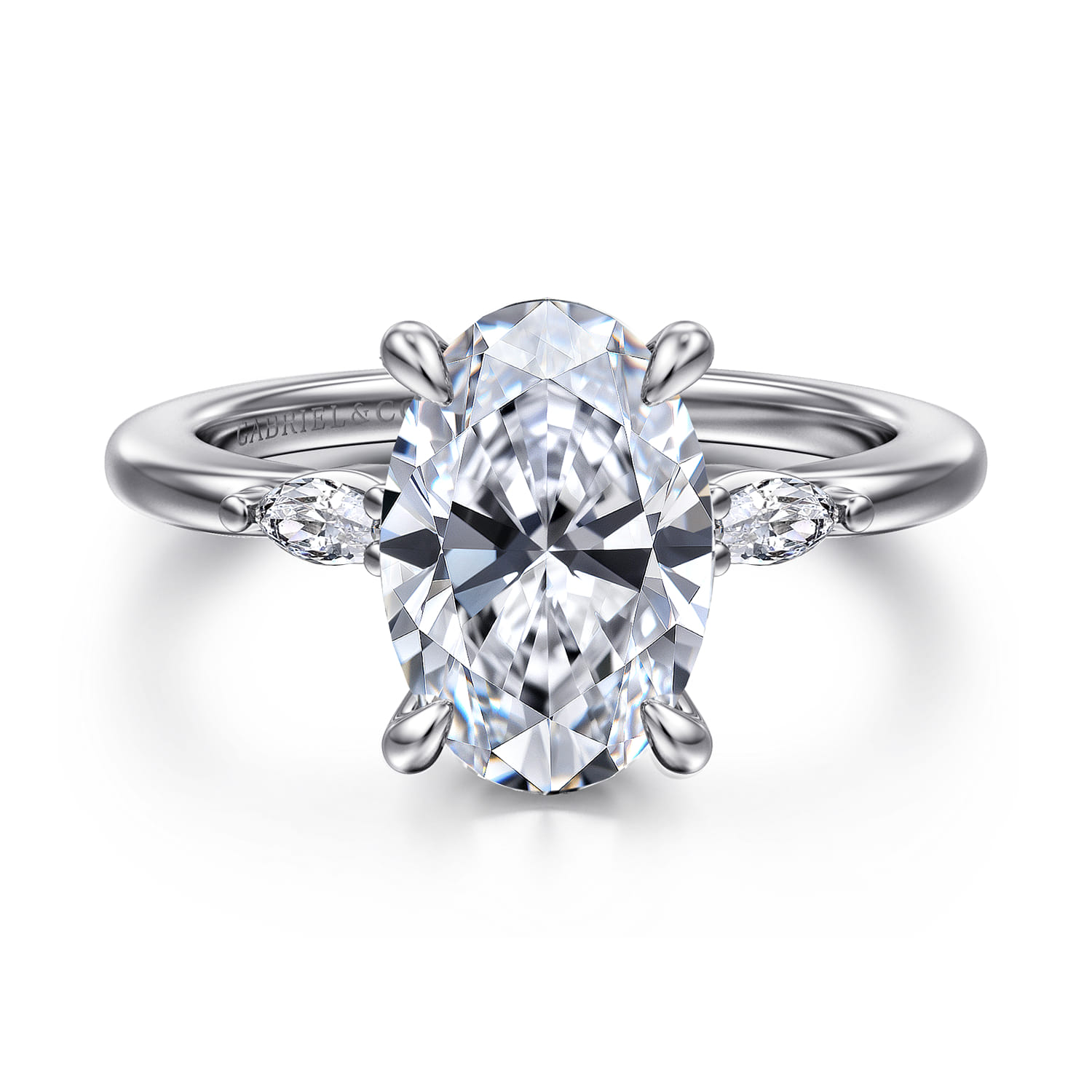 Dela - 14K White Gold Three Stone Oval Diamond Engagement Ring - 0.17 ct - Shot 1