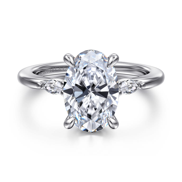 Dela - 14K White Gold Three Stone Oval Diamond Engagement Ring - 0.17 ct - Shot 1