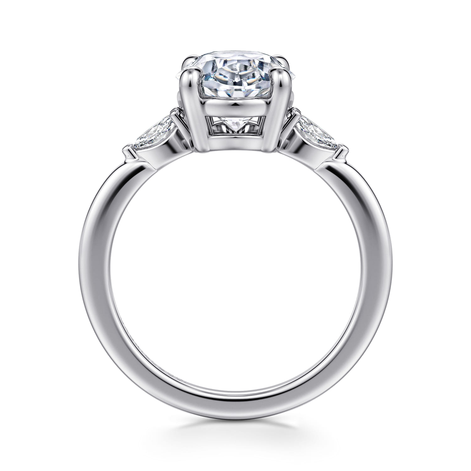 Dela - 14K White Gold Three Stone Oval Diamond Engagement Ring - 0.17 ct - Shot 2