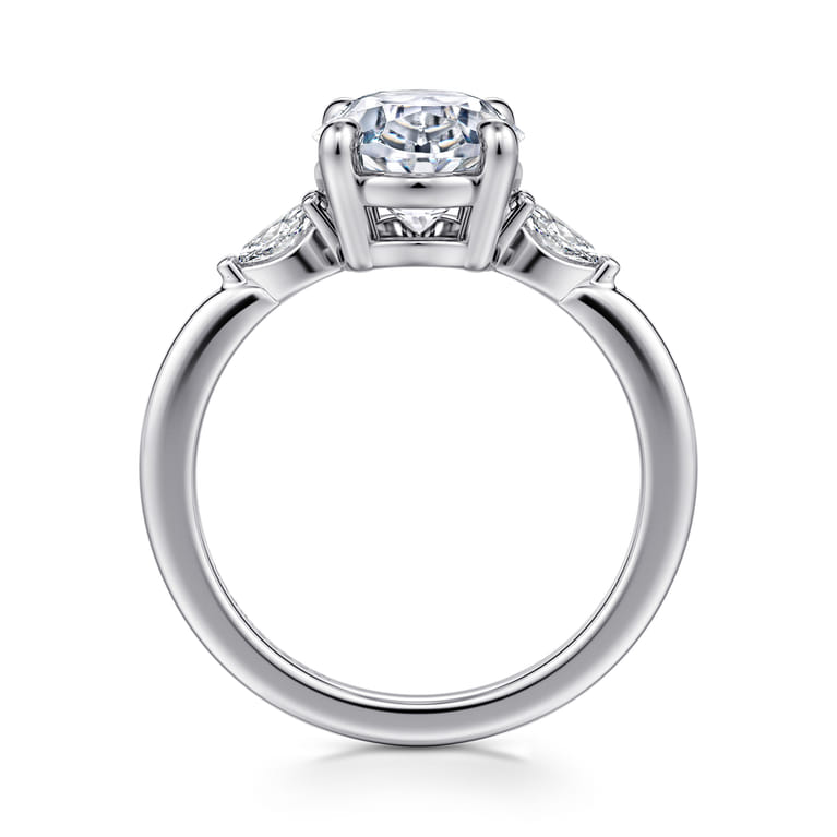 Dela - 14K White Gold Three Stone Oval Diamond Engagement Ring - 0.17 ct - Shot 2