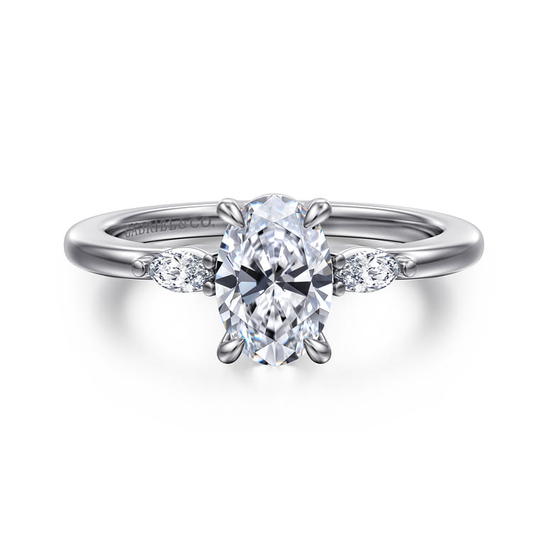Dela - 14K White Gold Three Stone Oval Diamond Engagement Ring - 0.17 ct - Shot 1