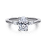 Dela - 14K White Gold Three Stone Oval Diamond Engagement Ring - 0.17 ct