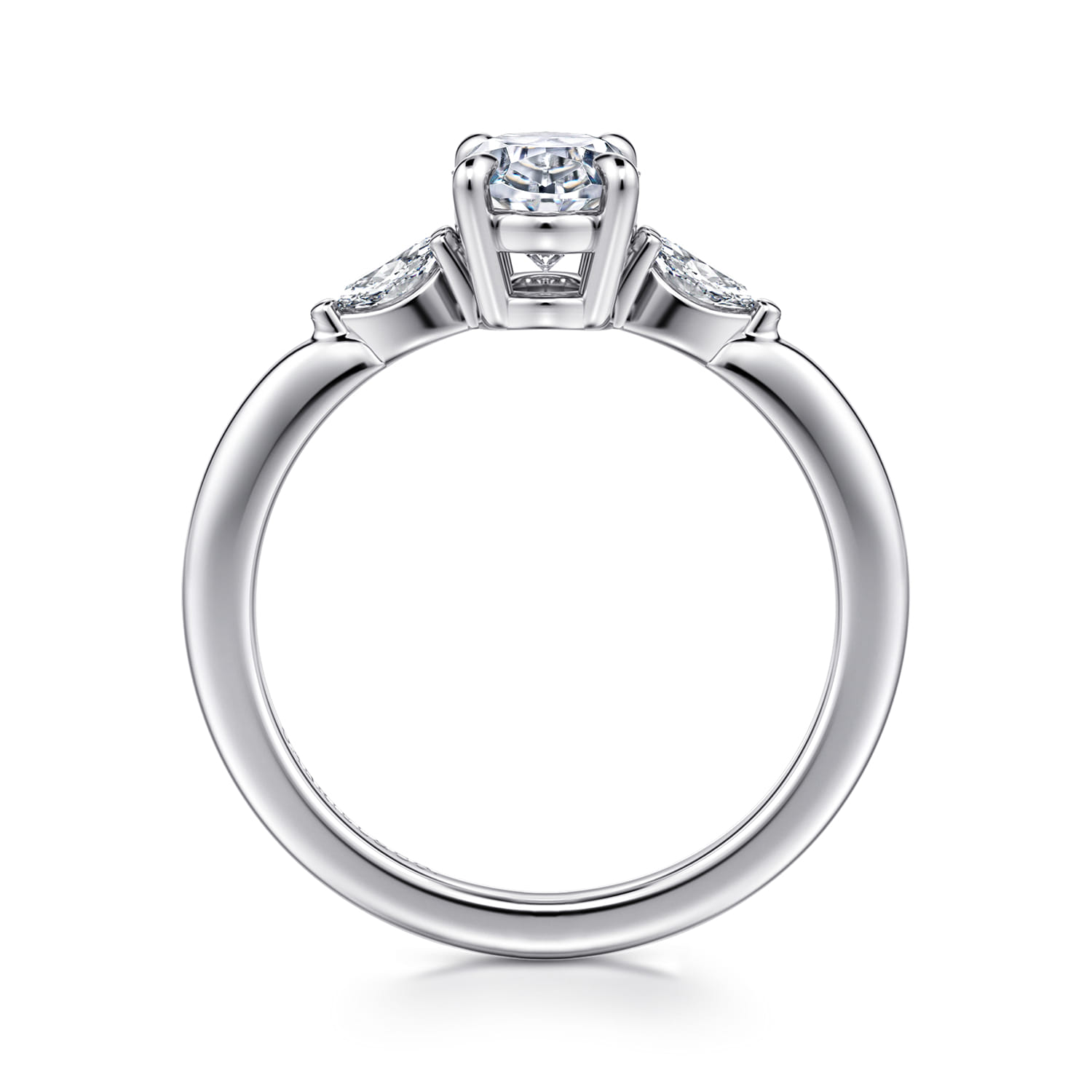Dela - 14K White Gold Three Stone Oval Diamond Engagement Ring - 0.17 ct - Shot 2