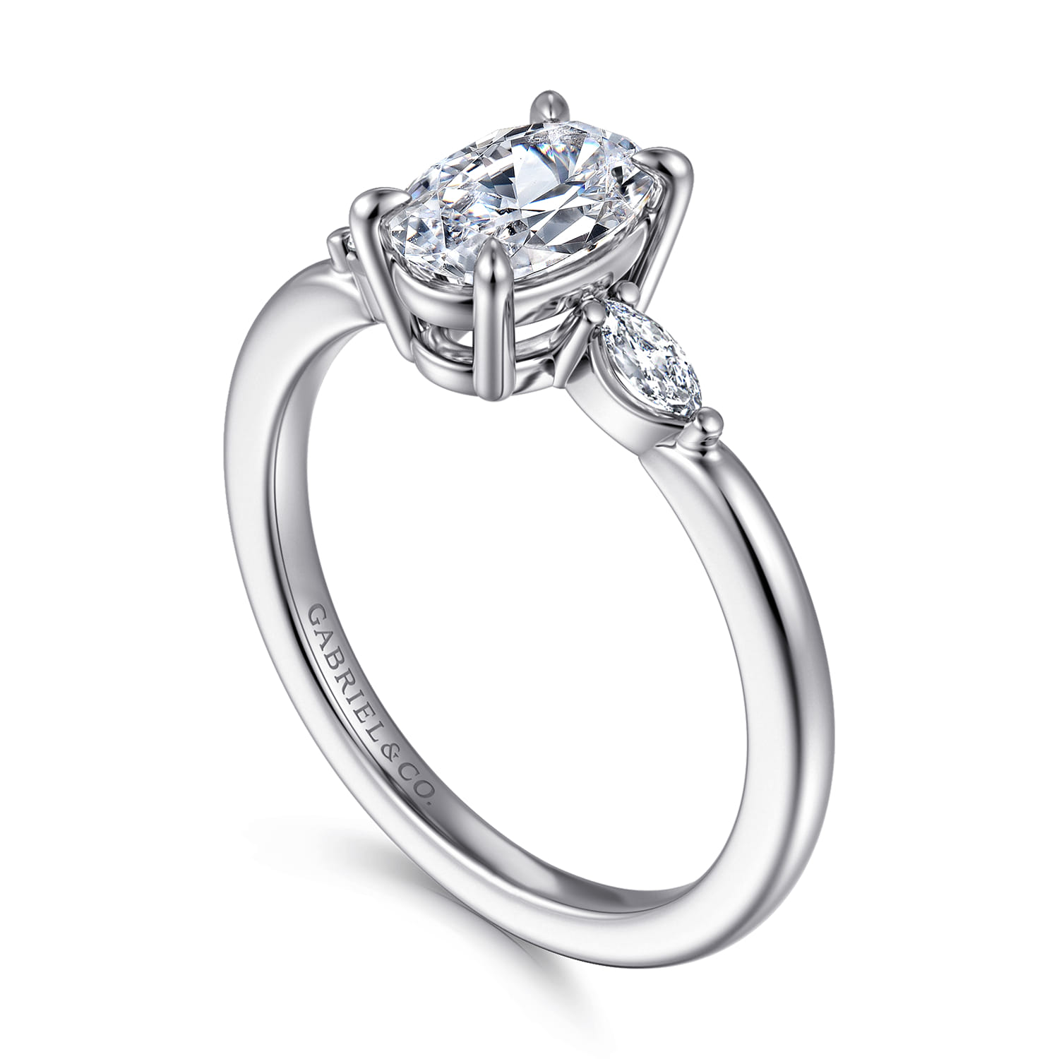 Dela - 14K White Gold Three Stone Oval Diamond Engagement Ring - 0.17 ct - Shot 3