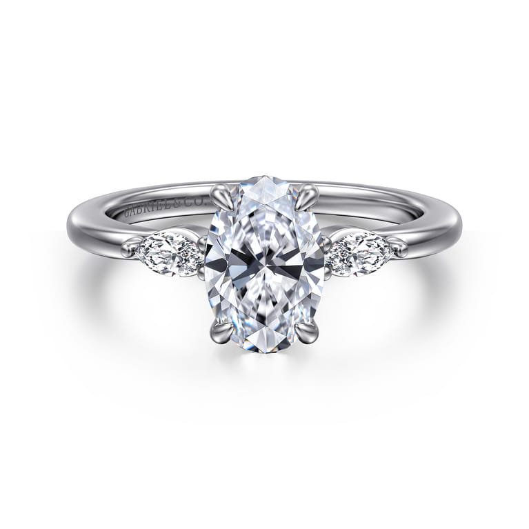 Dela - 14K White Gold Oval Three Stone Diamond Engagement Ring - 0.17 ct - Shot 1