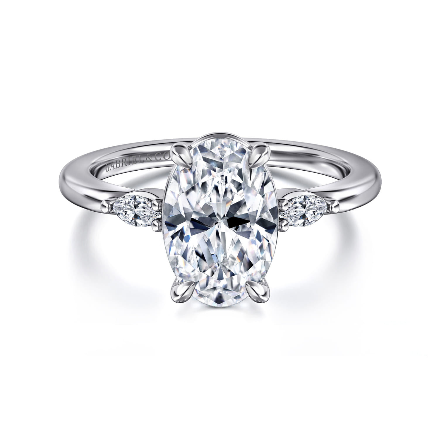Dela - 14K White Gold Oval Three Stone Diamond Engagement Ring - 0.17 ct - Shot 1
